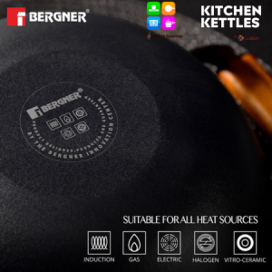 Bergner ODIN Pre-Seasoned Cast Iron Kadai with Lid 28cm