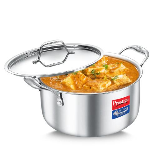 Prestige 22cm-4-4L Tri-Ply Stainless Steel Splendid Casserole- Gas and Induction Compatible -Even Heat Distribution- Thick Gauge Tri-Ply Body- Perma Cool Handles-15 Year Warranty