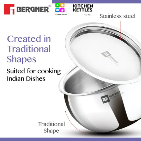 Bergner Argent Tri---Ply Rice Handi (16---cm --- --- 2---L, Max 2-2---L)