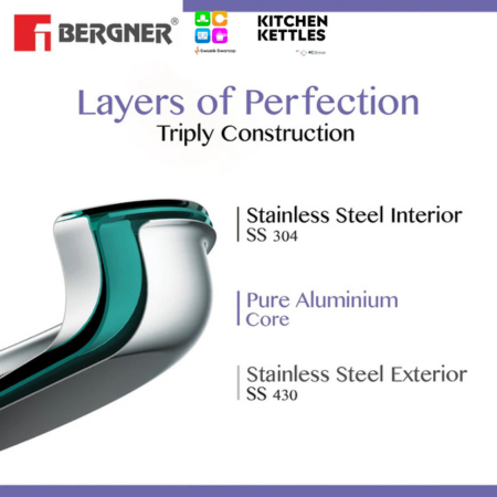 Bergner Essentials 18---cm Tri---Ply Rice Handi (BGIN---6244) --- 1-5---L (Max---1-6---L)