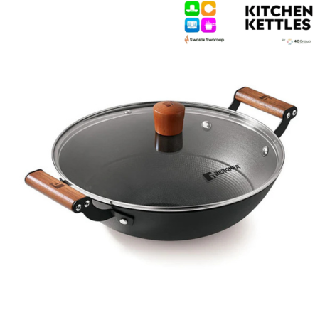 Bergner ODIN Pre-Seasoned Cast Iron Kadai with Lid 24cm